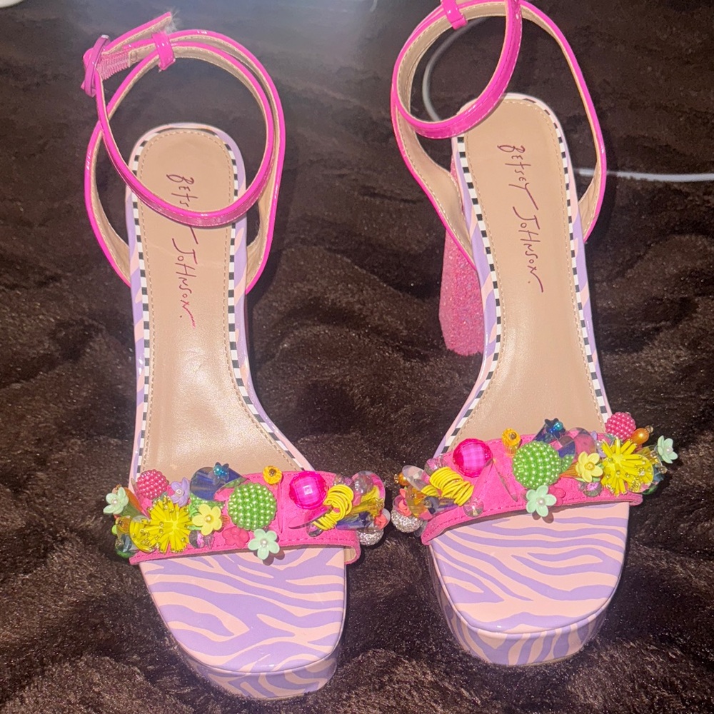 Betsey Johnson Pink Floral Embellished Sandals